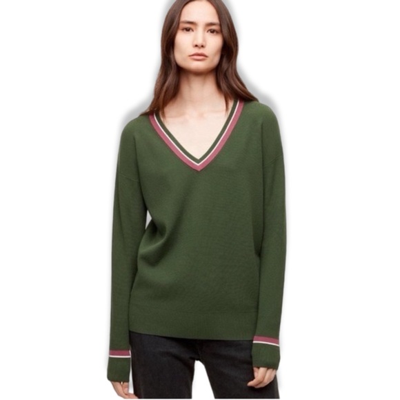 Aritzia Sweaters - Aritzia Wilfred V Neck Varsity Sweater Green Medium